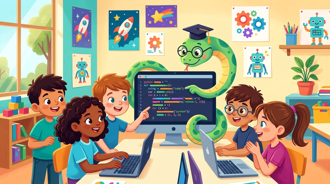 Children learning Python programming